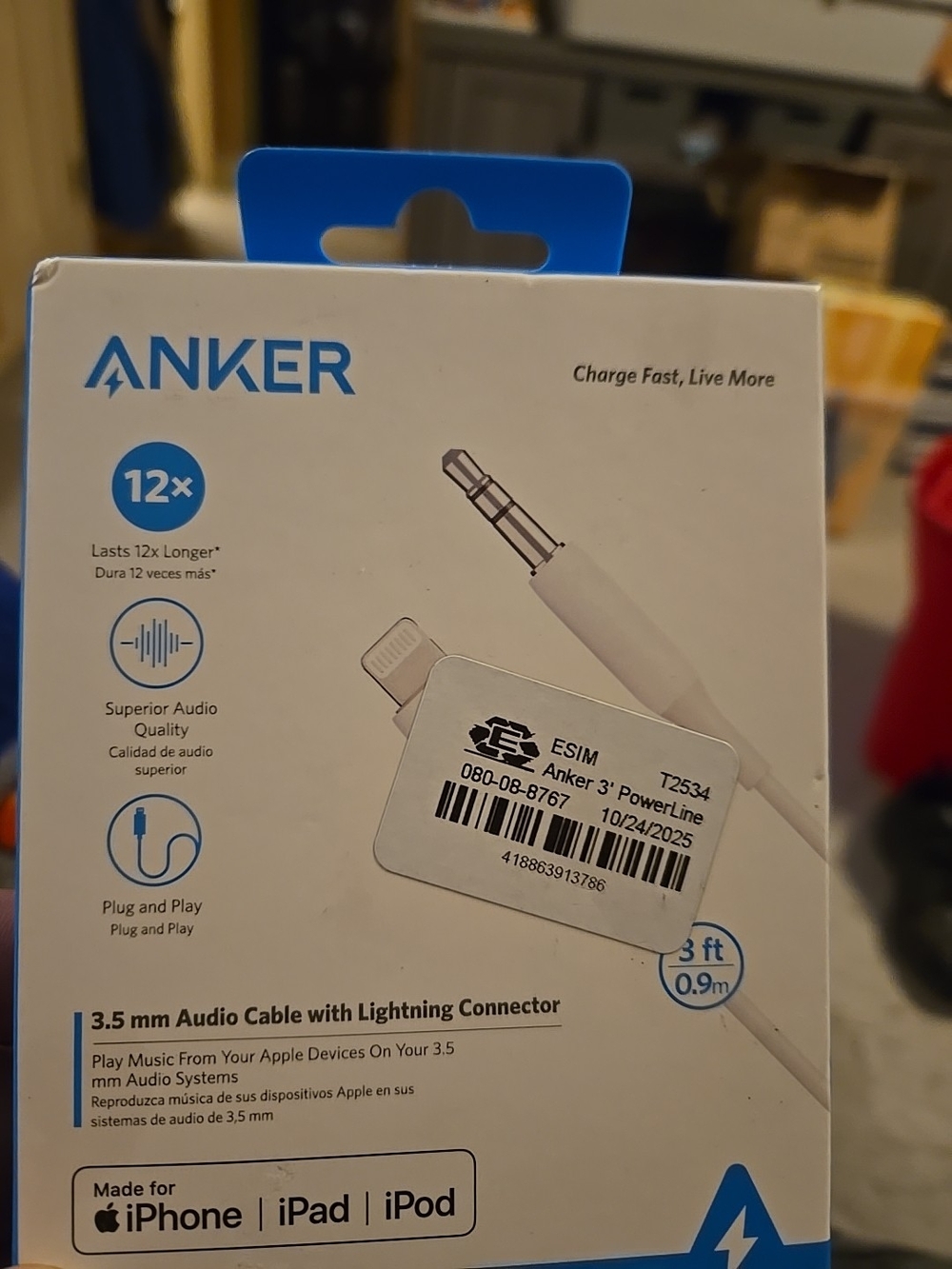 Anker 3.5mm Audio Cable with Lightning Connector - White